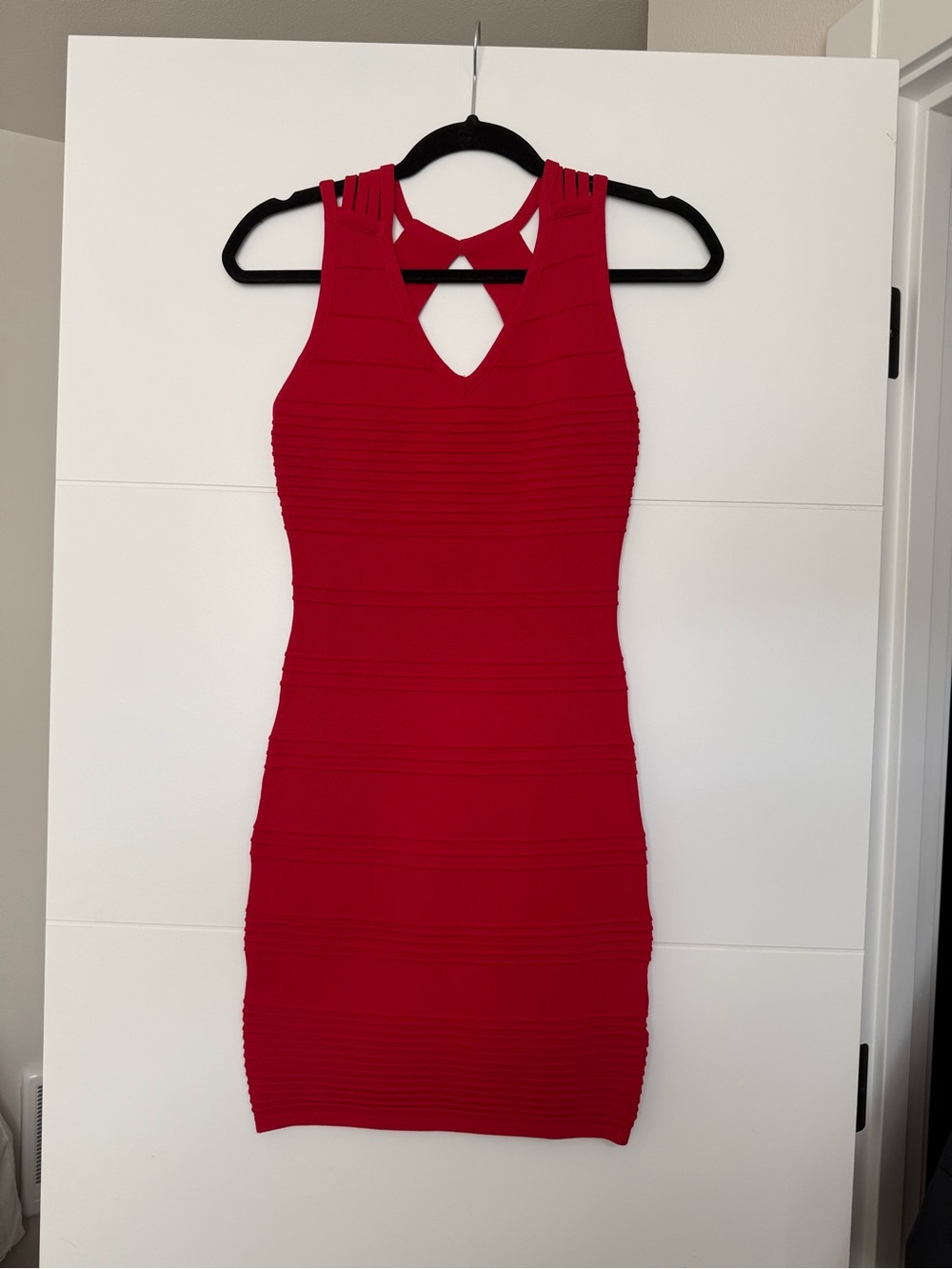 WOW couture Red Ribbed Sleeveless Bodycon Dress with Back Cutout